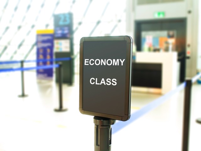Placard for economy-class boarding line at gate