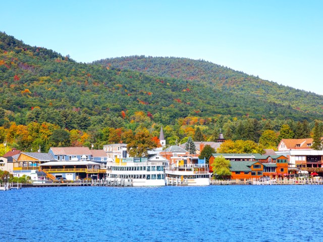 Waterfront buildings on Lake George in New York state