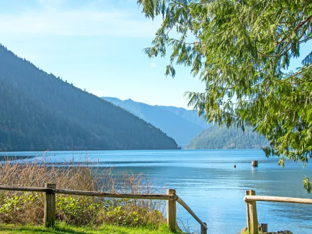 Steps leading to East Beach on Lake Crescent in Washington state