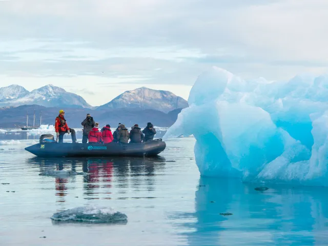 Zodiac tour near iceberg in Greenland
