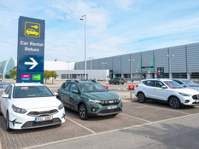 Cars on rental lot at airport