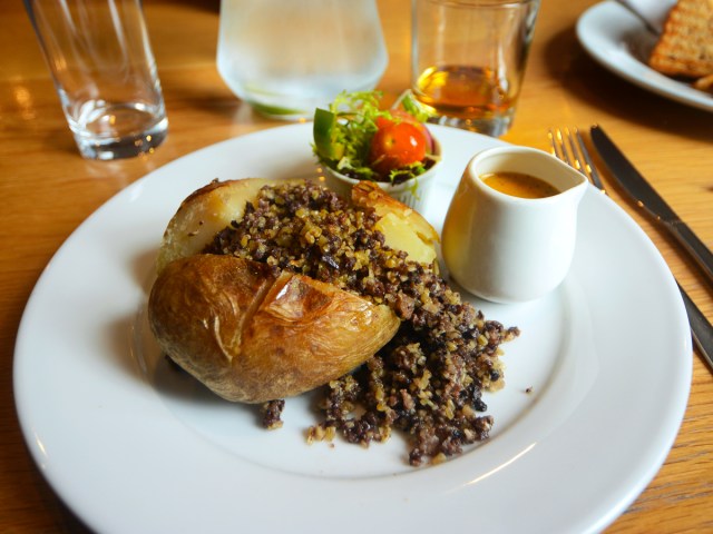 Haggis, national dish of Scotland, on plate