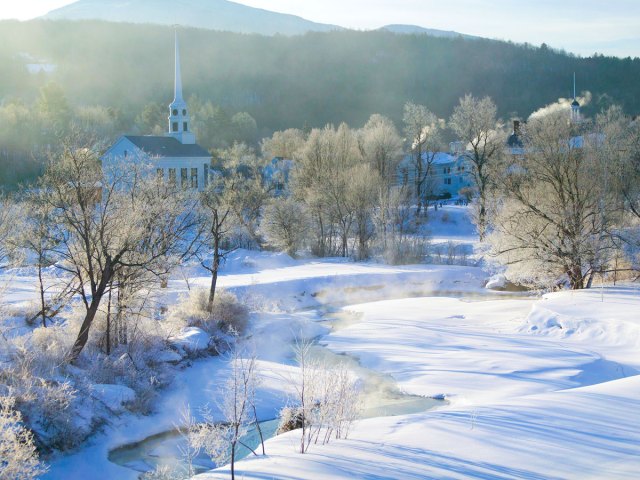 Snowy scene in Stowe, Vermont