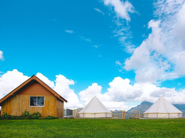 Camping tents on farm