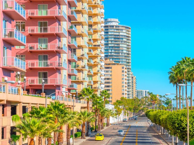 Colorful high-rise buildings in Long Beach, California