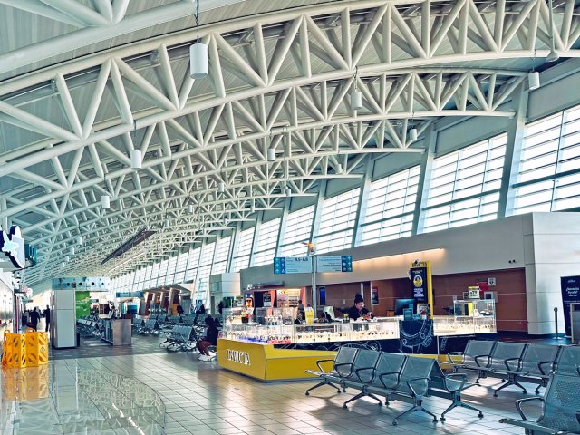 Concessions and seating areas inside Luis Muñoz Marin International Airport in Puerto Rico