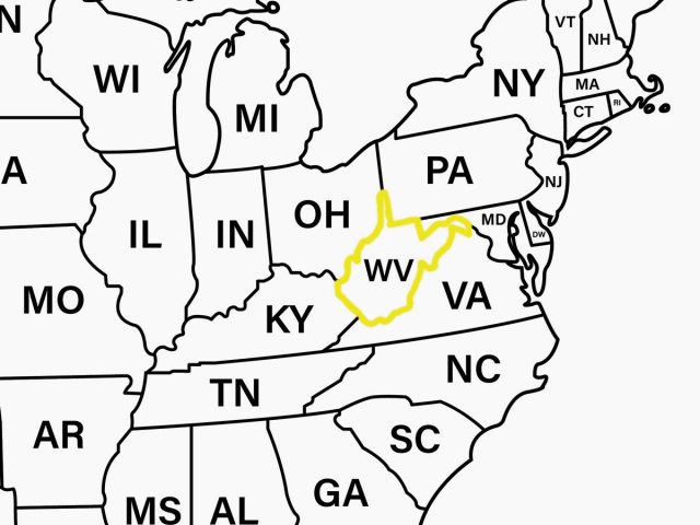 West Virginia highlighted on U.S. map