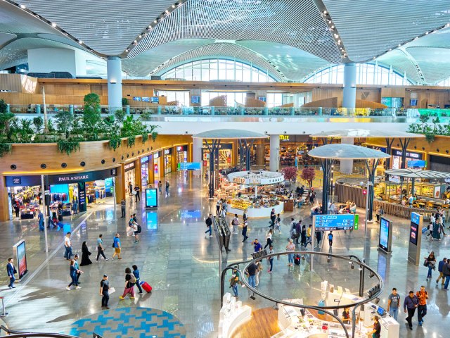 Duty free shops and food court at Istanbul Airport