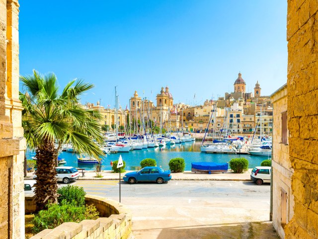 Street and marina in Senglea, Malta