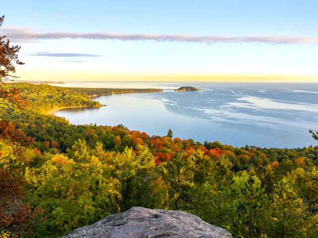 Landscape of Little Presque Isle overlooking Lake Superior in Michigan
