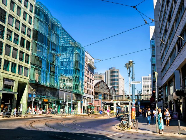 Busy shopping street in Berlin, Germany