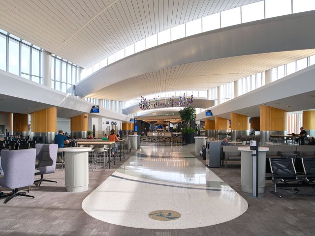 Interior of terminal building at Gerald R. Ford Airport in Grand Rapids, Michigan
