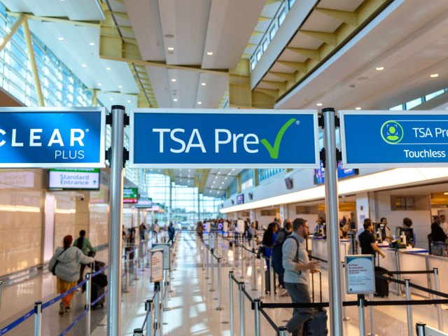 Lanes for TSA PreCheck and TSA PreCheck Touchless ID at airport security screening checkpoint