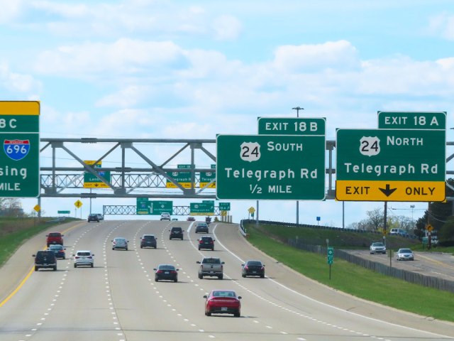 Exit for Telegraph Road on Detroit highway