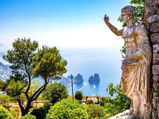 Statue atop Monte Solaro overlooking Capri, Italy