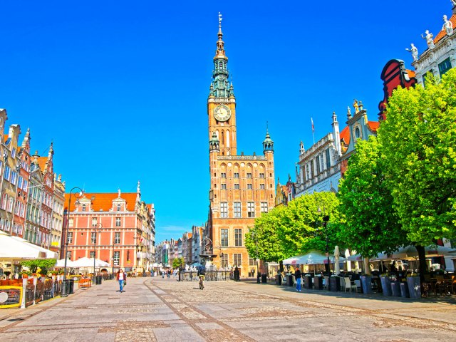 Main Town Hall and market Square in Gdańsk, Poland