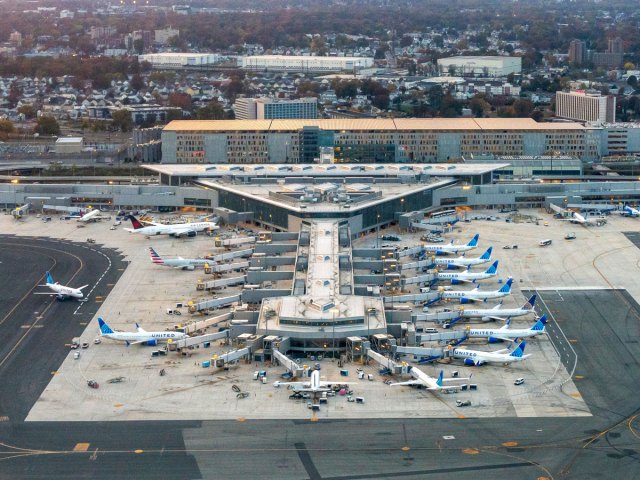 Aerial view of Terminal A at Newark Liberty International Airport
