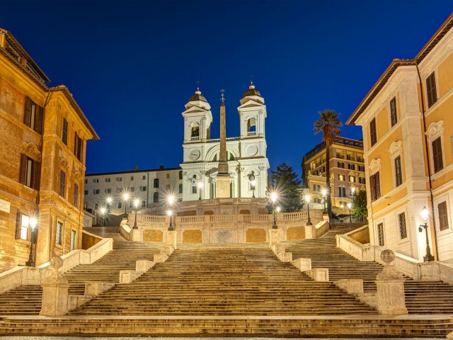 The Spanish Steps in Rome, Italy, at night