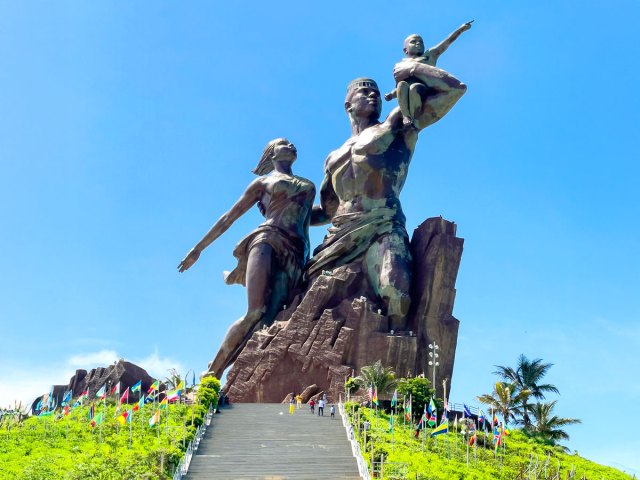 Steps leading to hill with the African Renaissance Monument in Dakar, Senegal