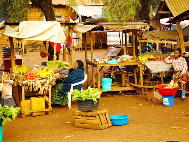 Outdoor produce market in Nigeria