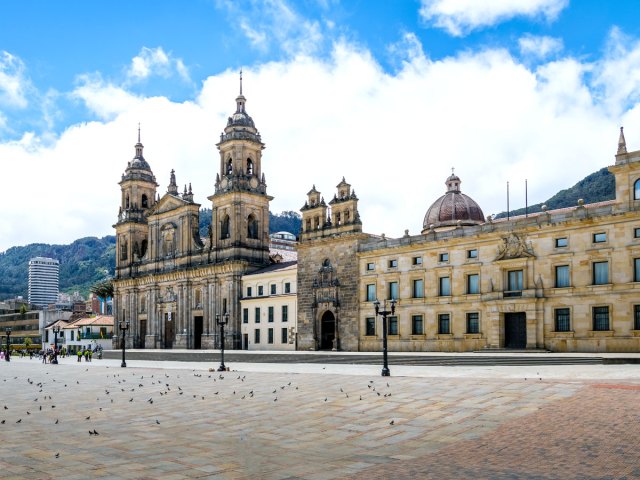 Grand square and church in Bogotá, Colombia