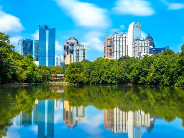 Skyline of Atlanta with reflection on lake